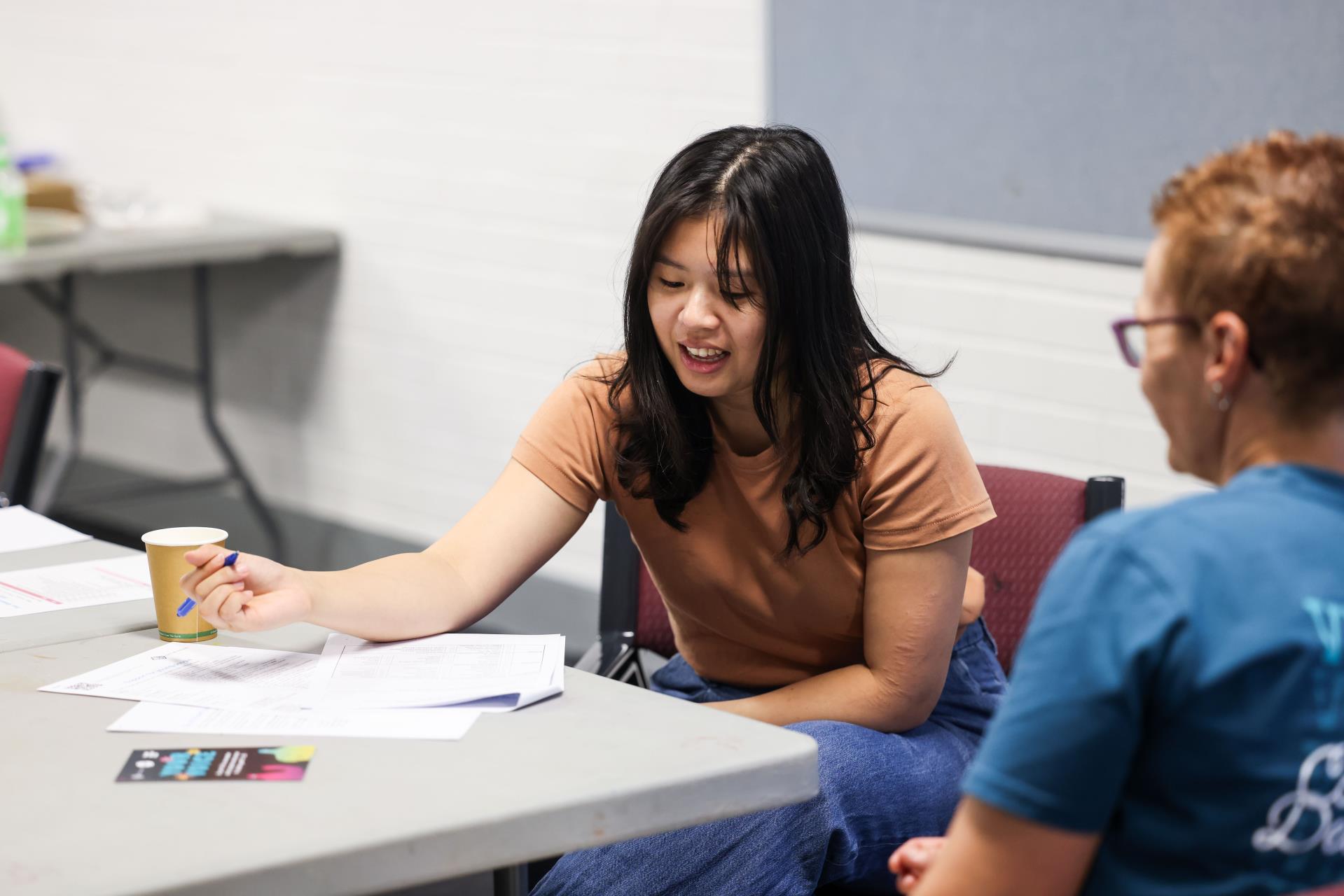 Young girl filling out survey
